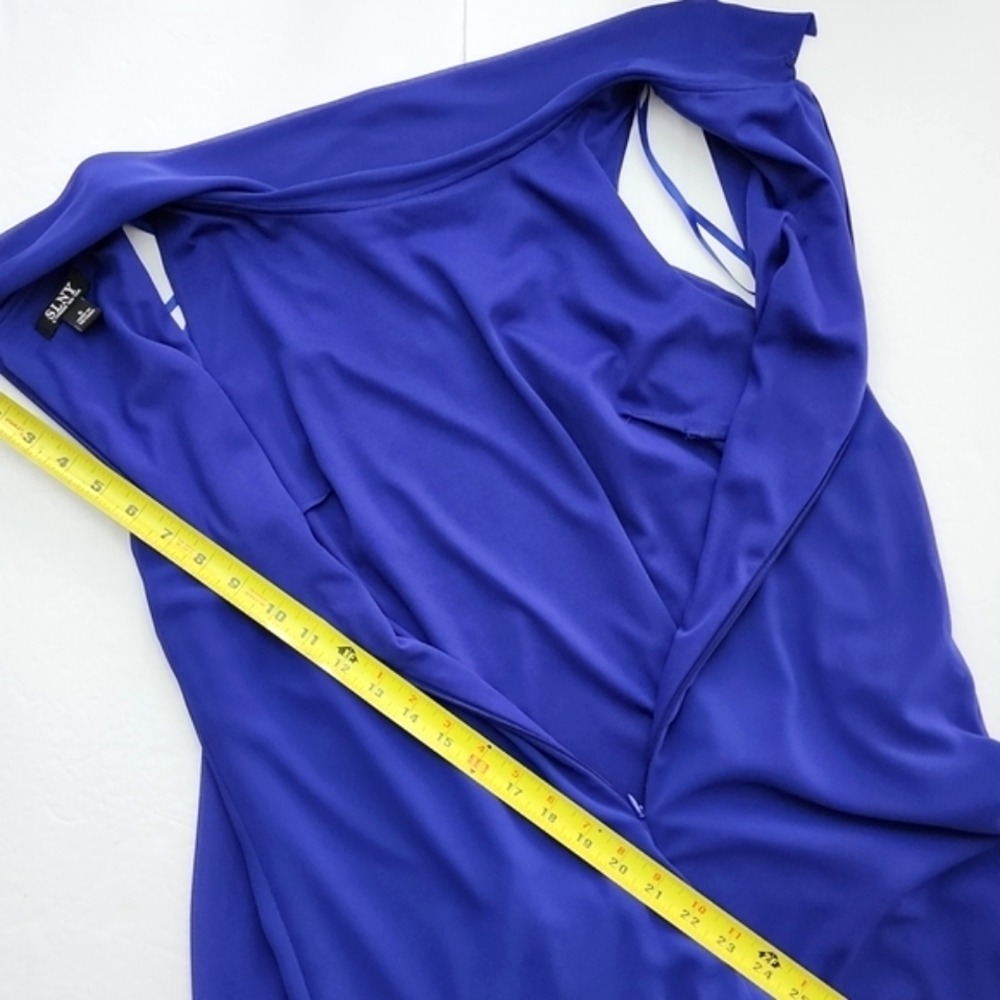 SLNY Women's Royal Blue Tiered Chiffon Sleeveless Shift Dress 6 - Picture 13 of 13